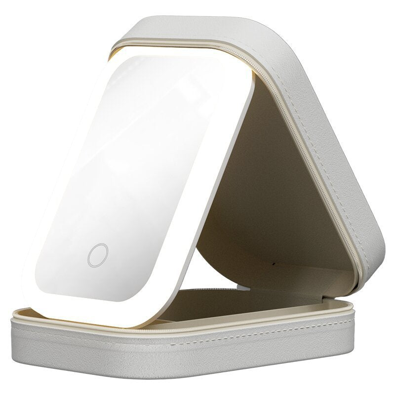 Portable Makeup Storage Box with LED Mirror – Touch Light Organizer
