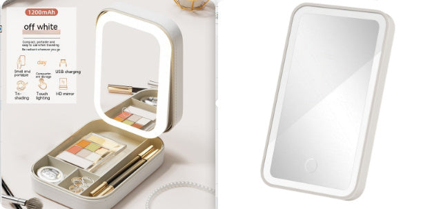 Portable Makeup Storage Box with LED Mirror – Touch Light Organizer